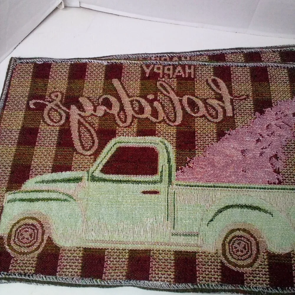 Christmas Placemat Lot of 4 Red Truck Tree Fabric 18